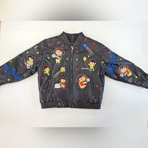 Vintage DORA THE EXPLORER KIDS EMBROIDERED BLACK LEATHER JACKET 4X